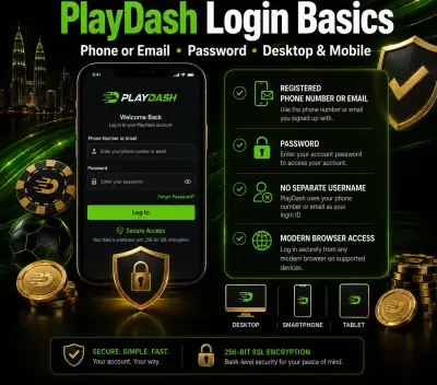 PlayDash 登录基础图示：手机号或邮箱、密码，电脑和手机都能登录