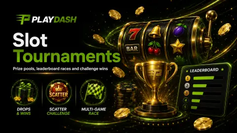 PlayDash 老虎机赛事横幅：Drops & Wins、Scatter 挑战与多游戏挑战