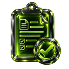 Green clipboard checklist icon with a check mark representing site terms of use